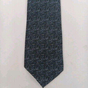 Cezani Men's Gray And Navy Blue 100% Polyester Geometric Pattern Casual Necktie